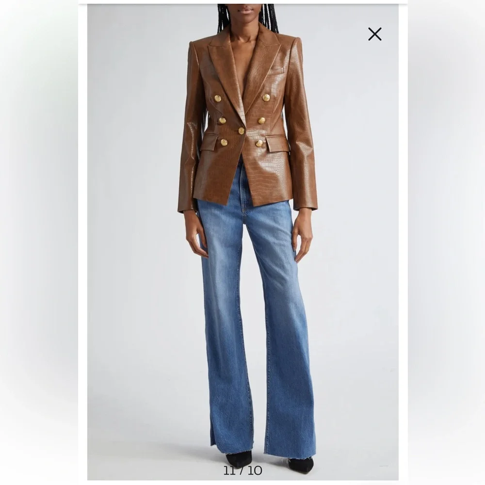 VERONICA BEARD | Lawrence Dark Camel Croc Faux Leather Dickey Jacket Size 12 - Picture 2 of 9